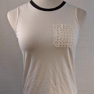 Reed Sleeveless Top with Accent Pocket in White